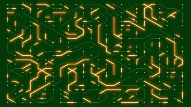 4k een futuristische circuit bord met het bewegen van elektronen, elektronische verbindingen, comm - Video