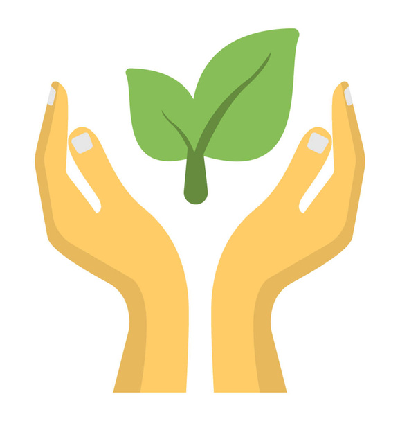 Human hand protecting the leaf, ecology icon vector concept  - Vektori, kuva