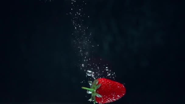 Erdbeere ins Wasser geworfen - Filmmaterial, Video