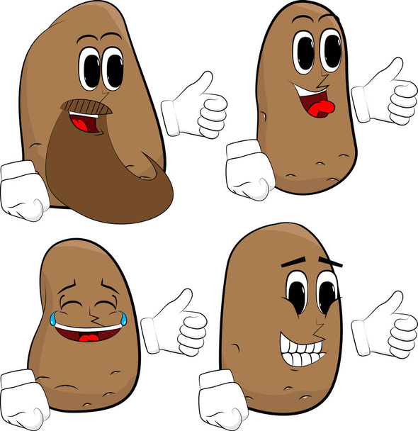Patatas haciendo pulgares hacia arriba signo. Colección de patatas de dibujos animados con caras felices. Expresiones vector conjunto
. - Vector, imagen
