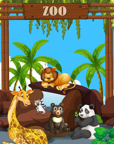 Dzikie zwierzęta w zoo ilustracja - Wektor, obraz