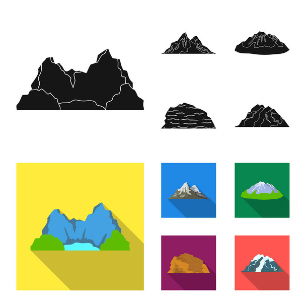 Mountains in the desert, a snowy peak, an island with a glacier, a snow-capped mountain. Different mountains set collection icons in black,flat style vector symbol stock illustration web. - Vettoriali, immagini