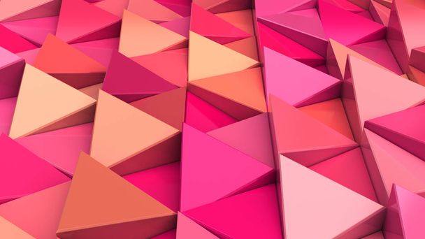 Pattern of red triangle prisms. Wall of prisms. Abstract 3d background. 3D rendering illustration. - Фото, изображение