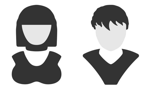 Kadın ve erkek Kullanıcı avatar profil sembol. Vektör siyah beyaz simgeler. - Vektör, Görsel