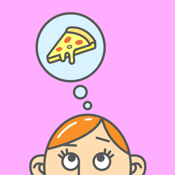 Color flat art cartoon illustration of the thought of pizza slice - Vector, Image