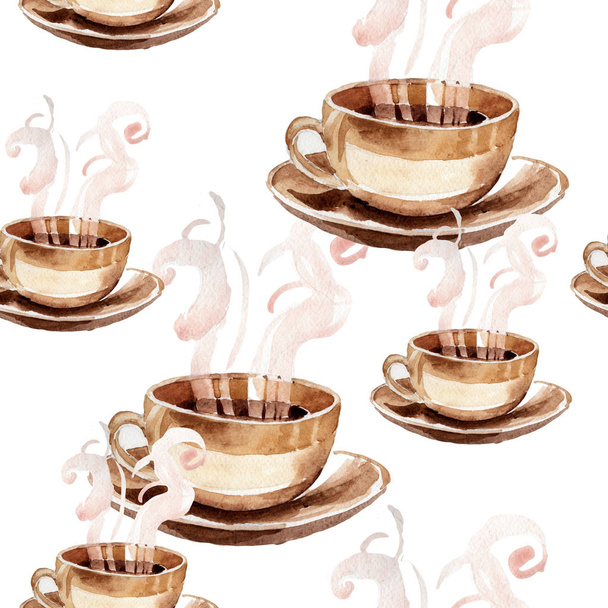 Kaffeehausmuster im Aquarell-Stil. - Foto, Bild