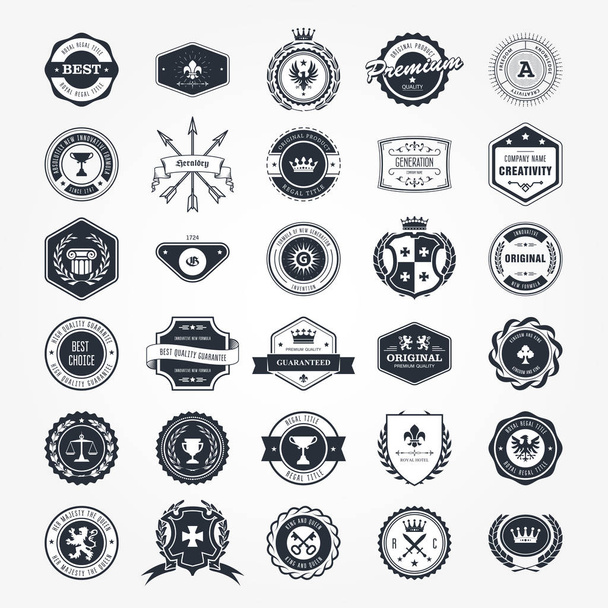 Emblems, badges and retro seals set - blazons and labels - Διάνυσμα, εικόνα