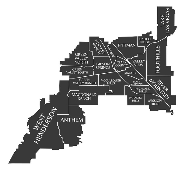 Mapa miasta Henderson, Nevada Usa oznakowane czarny ilustracja - Wektor, obraz
