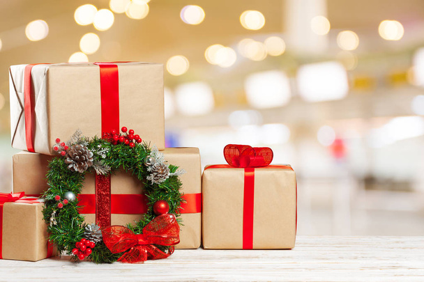 pile of gift boxes on blurred background - Photo, Image