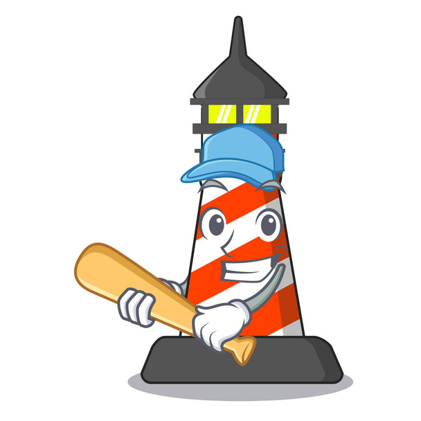 Playing baseball lighthouse character cartoon style - Vektor, obrázek