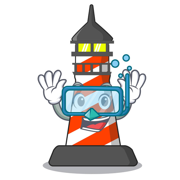 Diving cartoon realistic red lighthouse building - ベクター画像
