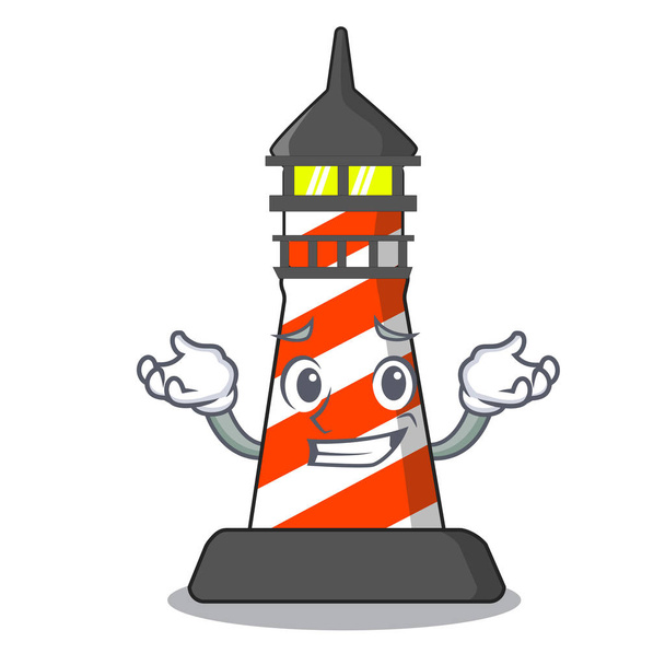 Grinning cartoon realistic red lighthouse building - Вектор,изображение