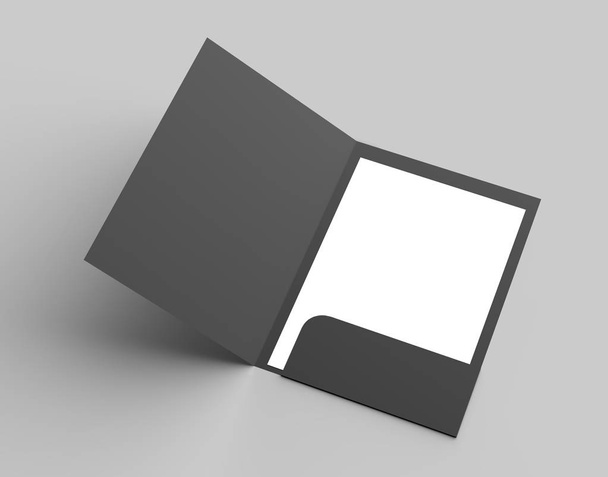 A4 size single pocket reinforced black folder mock up isolated on gray background. 3D illustration - Photo, Image