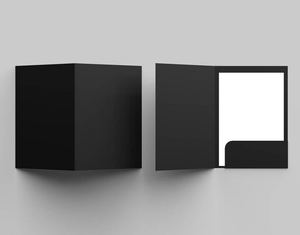 A4-es méret egy zseb megerősített fekete mappa ál elszigetelt a szürke háttér. 3D-s illusztráció - Fotó, kép