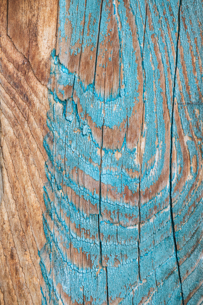 close-up view of aged wooden background with weathered blue paint - Zdjęcie, obraz