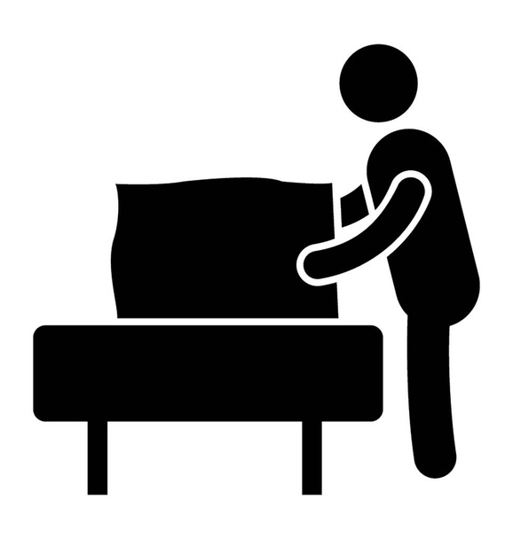 Un avatar humano instalando una cama que representa al trabajador
 - Vector, imagen