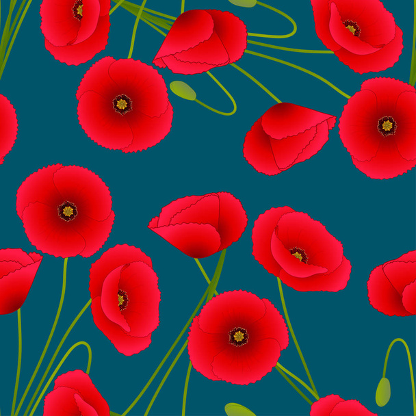 Red Corn Poppy on Indigo Blue Background. Vector Illustration. - Vector, Image