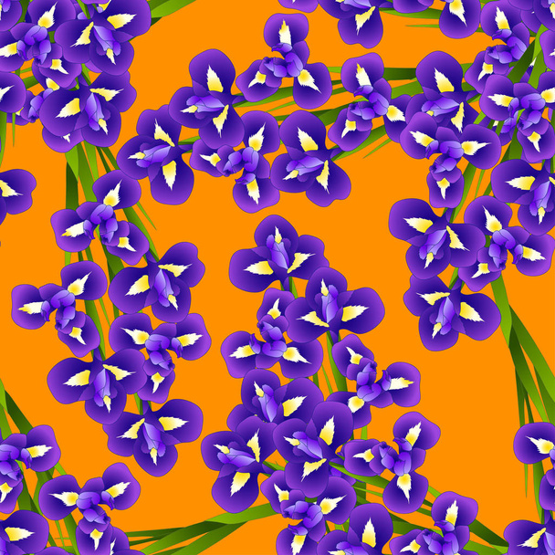 Sötét kék lila írisz virág a narancssárga háttérrel. Vektoros illusztráció. - Vektor, kép