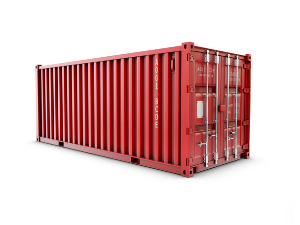Hizmet teslim, kırmızı kargo konteyner. 3D render - Fotoğraf, Görsel