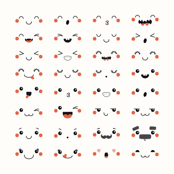 Set of kawaii funny emoticons in Japanese anime and manga style Isolated on white background. Hand drawn doodle vector illustration. Design concept for emoji and stickers - Vector, Image