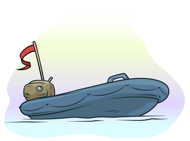Карикатура пустая голубая надувная лодка с мотором
 - Вектор,изображение