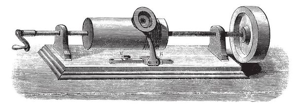 Phonografi, instrumentti, joka säilyttää ja toistaa sanat, vintage kaiverrettu kuva. Magasin Pittoresque 1878
 - Vektori, kuva
