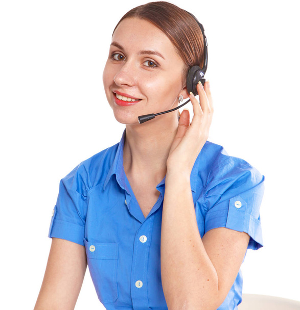 Portret van vrouw klant service worker, call center glimlachen  - Foto, afbeelding