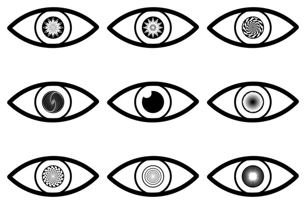 abstrakte Augensymbole - schwarz und weiß - gesetzt - Vektor, Bild
