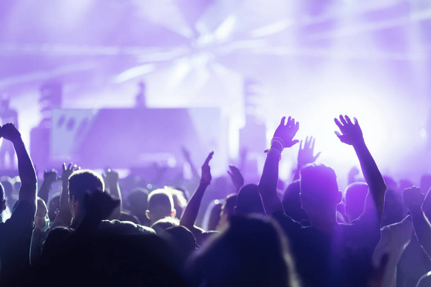 Imagem da multidão dançante no festival de concertos de música
 - Foto, Imagem