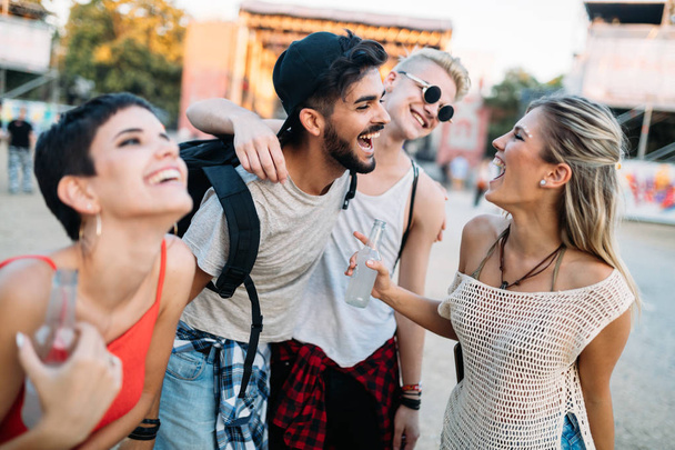 Group of young friends having fun time at music festival - Foto, Imagem