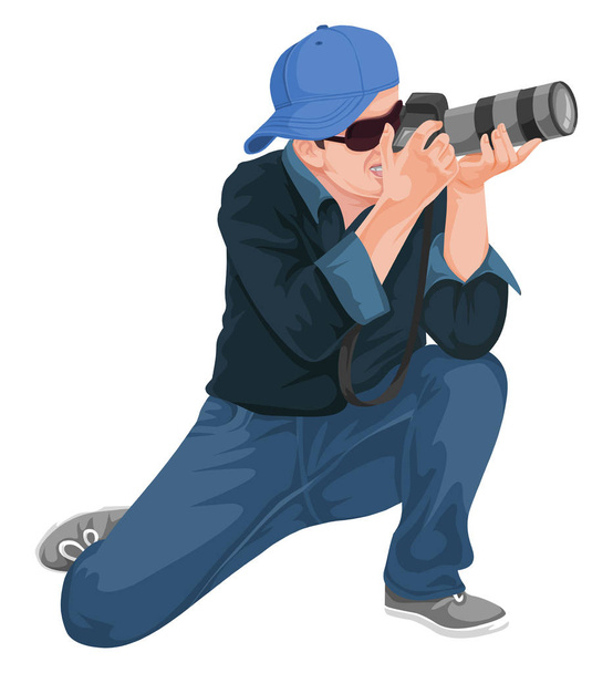 Vector illustration of man photographing with slr camera. - Vector, Image