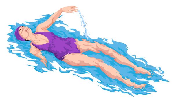 Ilustración vectorial de la mujer nadando en piscina
. - Vector, imagen