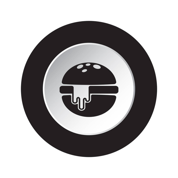 ronda aislado icono botón blanco y negro - hamburguesa con queso derretido
 - Vector, Imagen
