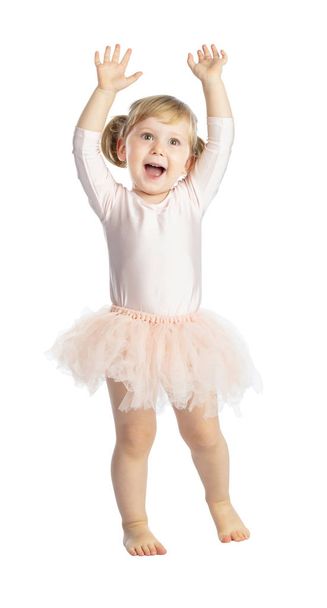 portrait of female child practice classic ballet isolated on white background - Foto, immagini