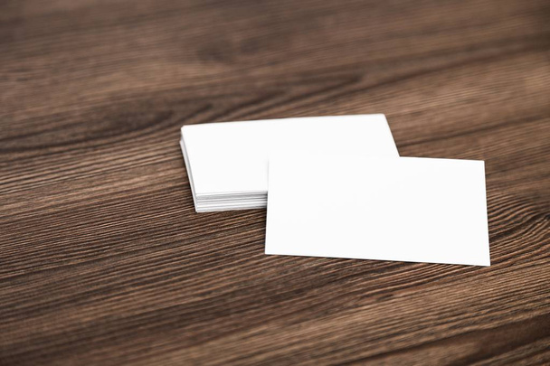Blank business cards on wooden  background - Foto, Imagen