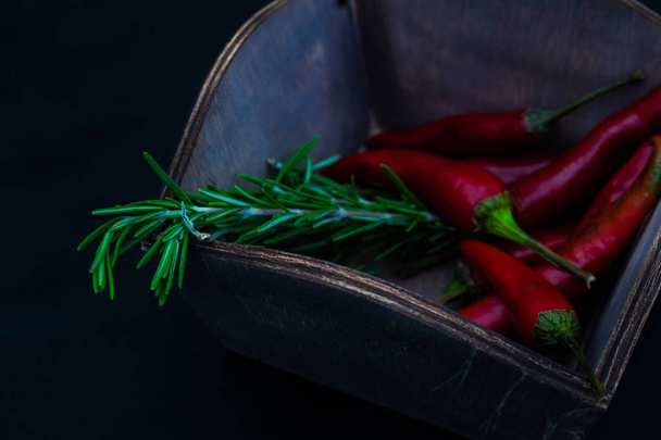Organic food cooking concept with fresh spices on dark background with copyspace - Фото, зображення