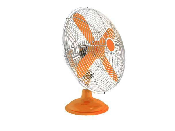 Современный оранжевый металлический вентилятор для охлаждения офиса вид на 3d рендеринг на белом фоне без тени
 - Фото, изображение