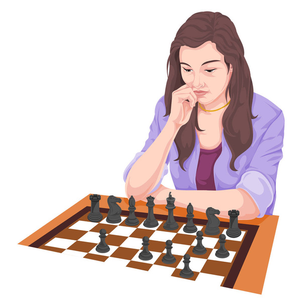 Vektor der Frau beim Schachspielen. - Vektor, Bild