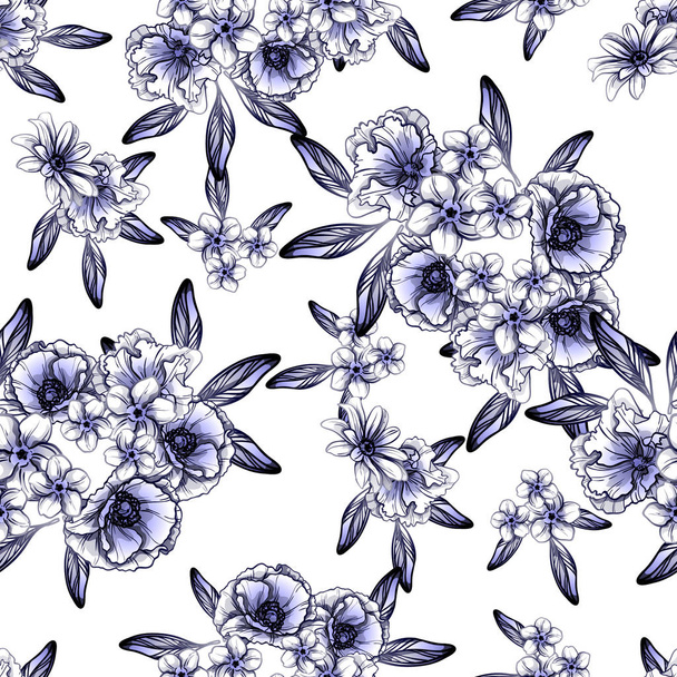 Naadloze vintage stijl bloemenpatroon. Floral elementen in contour - Vector, afbeelding