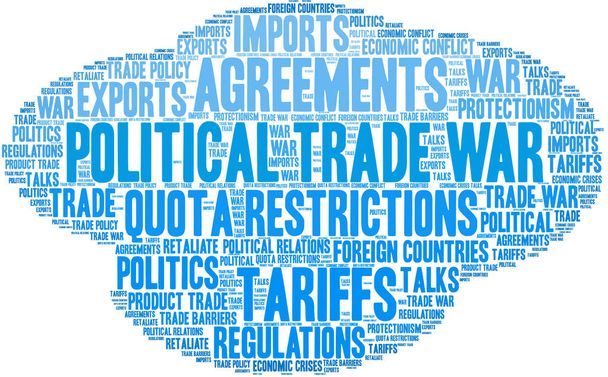 Політичні торговельної війни слово хмара на білому фоні.  - Вектор, зображення