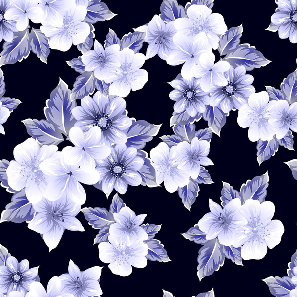 Seamless vintage style flower pattern. Floral elements in contour - Vektor, Bild