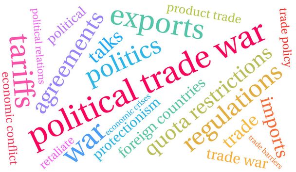 Political Trade War word cloud on a white background.  - Vector, Image