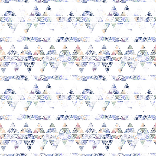 Seamless pattern with abstract geometric triangles. Watercolor spots, shapes, beautiful paint stains like cosmic nebula. Background for parties, holidays, birthdays. - Photo, Image