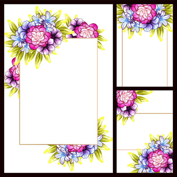 Vintage style flower wedding cards set. Floral elements in color - Вектор, зображення