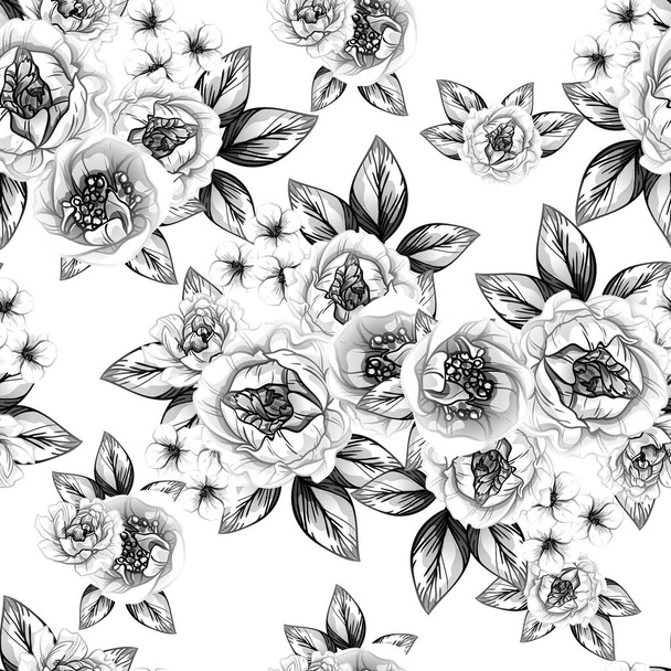 Seamless vintage style flower pattern. Floral elements in contour - Vector, afbeelding