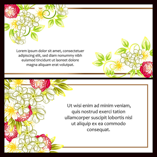 Vintage style flower wedding cards set. Floral elements in color - Vektör, Görsel