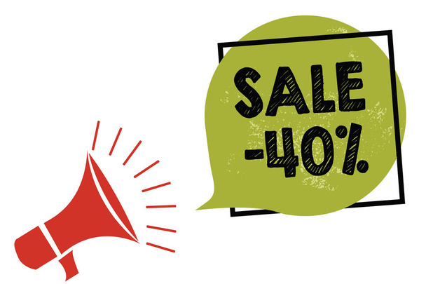 Κείμενο πινακίδα που δείχνει την πώληση 40. Εννοιολογική φωτογραφία ένα promo τιμή ενός στοιχείου στο 40 τοις εκατό markdown μεγάφωνο τηλεβόα μιλώντας δυνατά ουρλιάζοντας Κορνίζα πράσινο συννεφάκι ομιλίας - Φωτογραφία, εικόνα