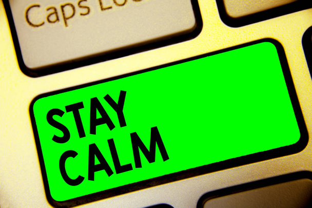 Word writing text Stay Calm. Business concept for Maintain in a state of motion smoothly even under pressure Keyboard green key Intention create computer computing reflection document - Photo, Image