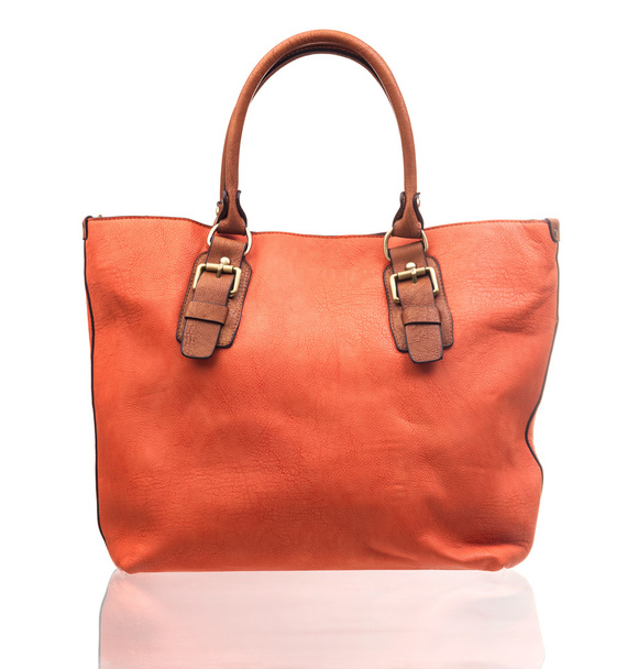 Leather orange bag isolated over white - Photo, Image
