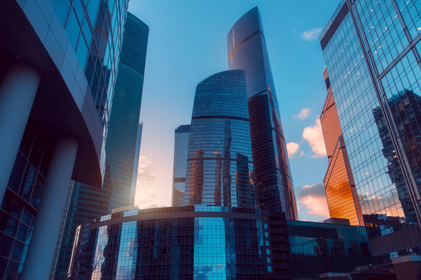 Moscow city international business center skyscrapers at sunset - Foto, Imagem